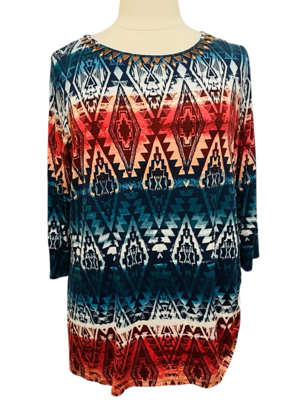 Ruby Rd. Tribal Tunic with Copper Stud Trim 2XL